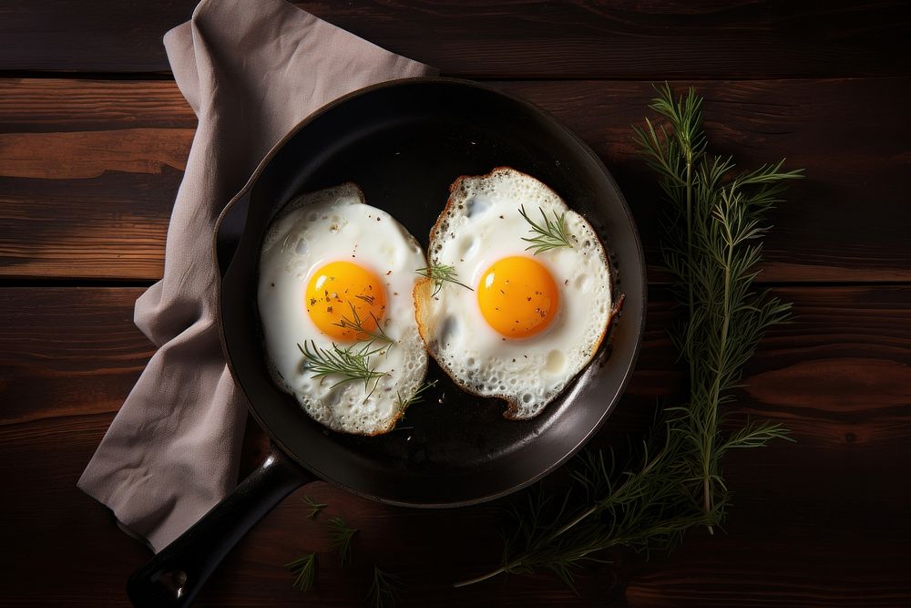 Fried eggs food pan breakfast. AI generated Image by rawpixel.