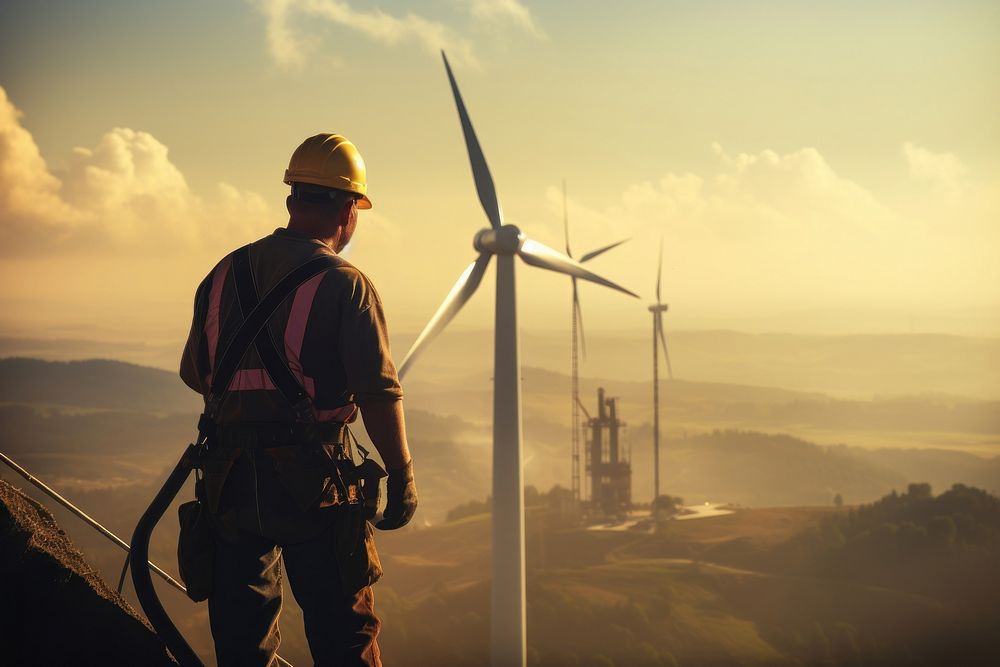 Wind turbine worker windmill outdoors machine. 