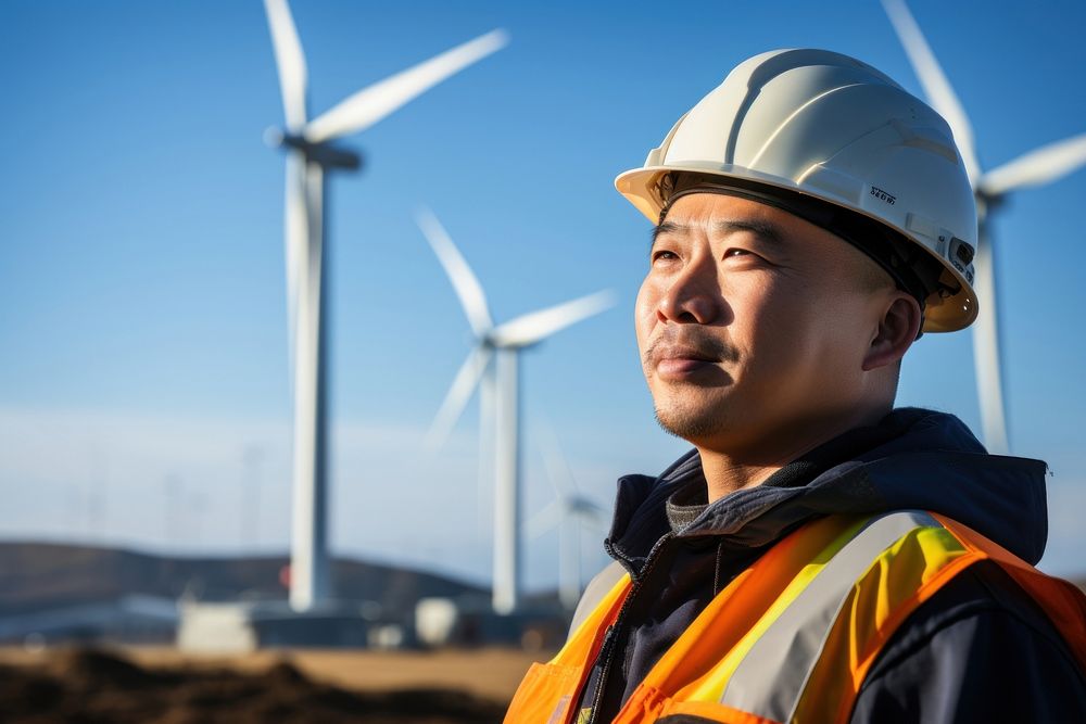 Wind turbine worker machine hardhat helmet. 