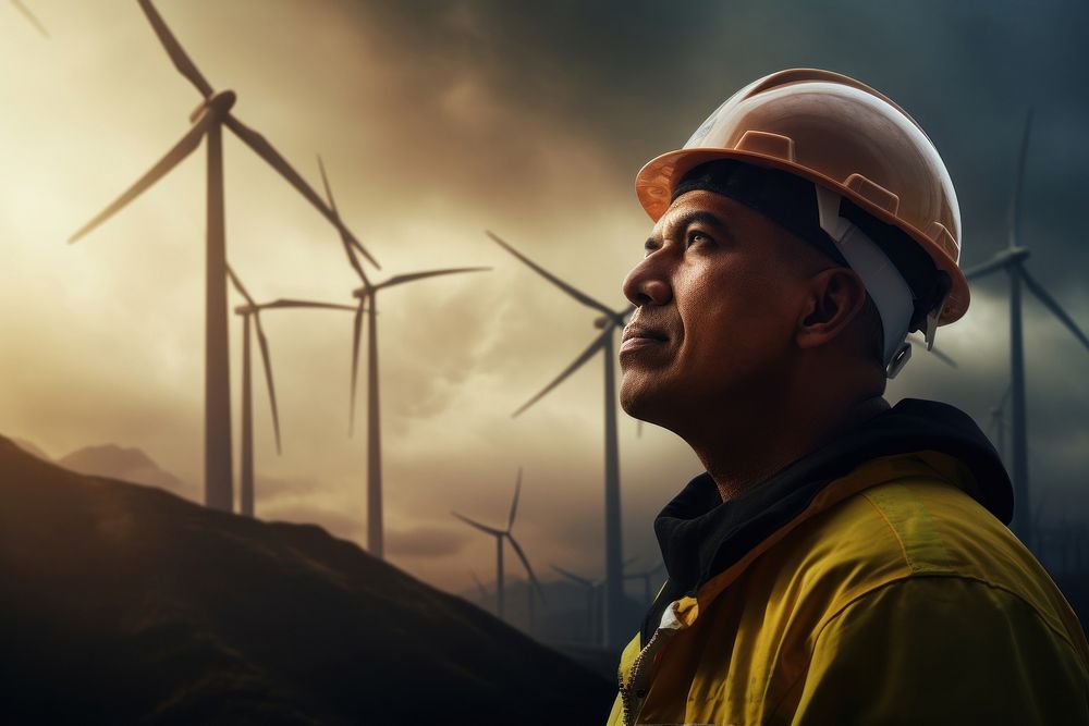Wind turbine worker windmill outdoors hardhat. AI generated Image by rawpixel.