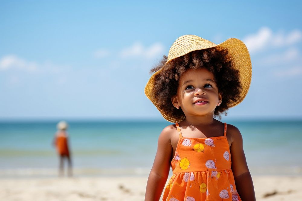 African american toddler summer beach. 