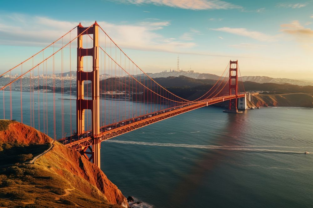 American golden bridge landmark architecture engineering. AI generated Image by rawpixel.