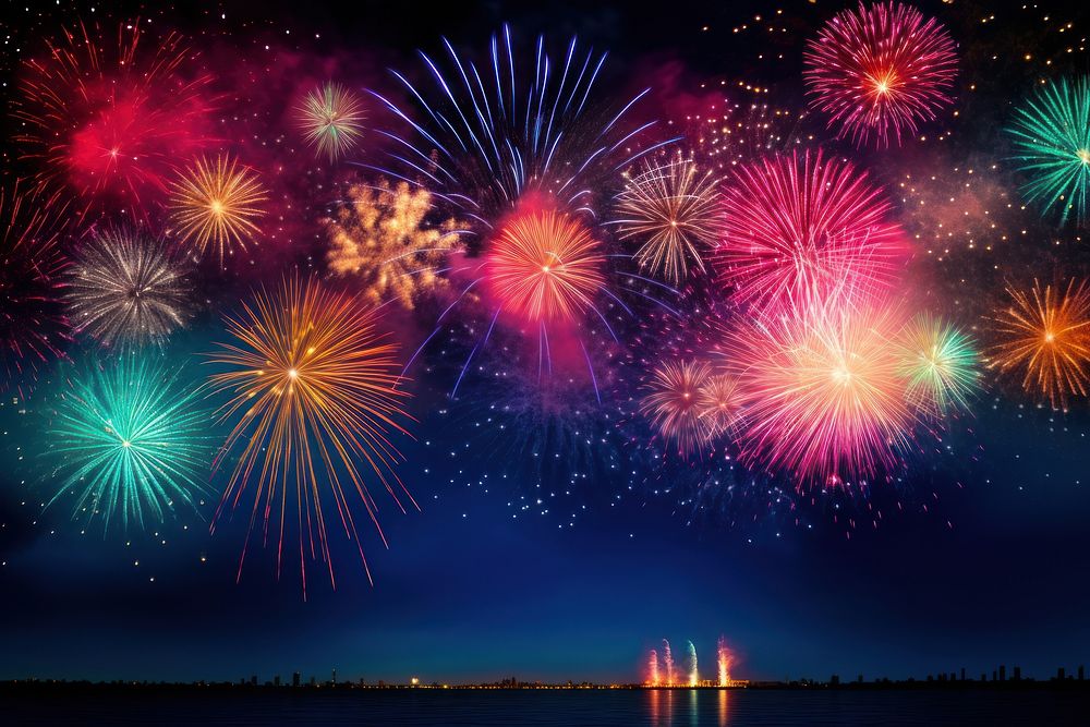 Colorful fireworks outdoors nature night. AI generated Image by rawpixel.