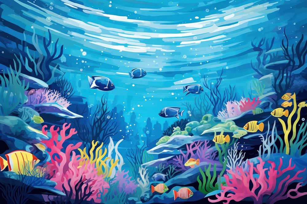 Blue ocean fish underwater aquarium.