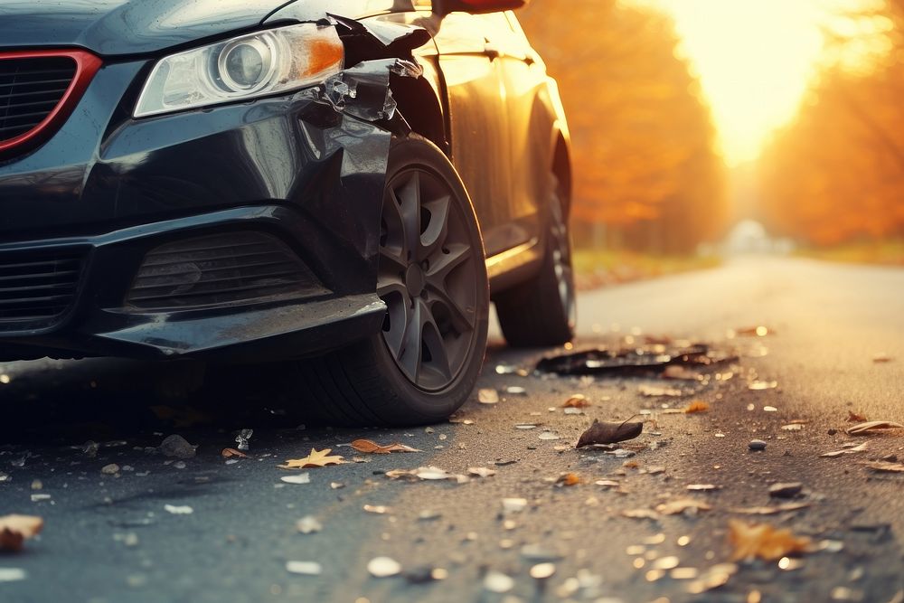 Broken car vehicle wheel road. 