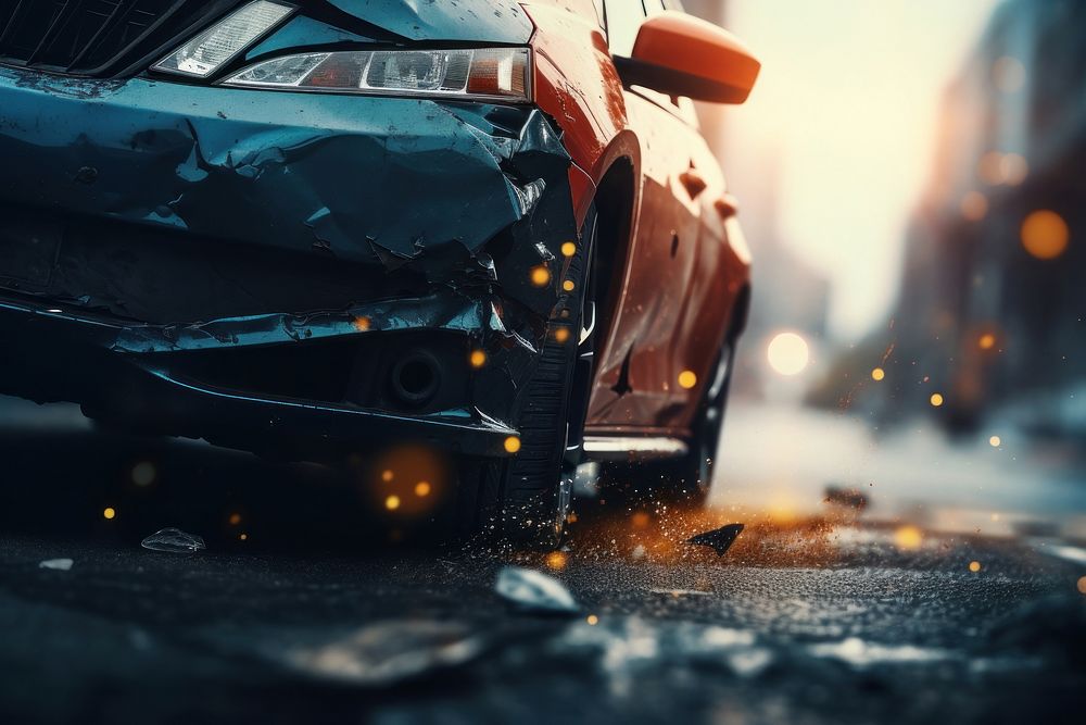 Broken car accident vehicle road. AI generated Image by rawpixel.