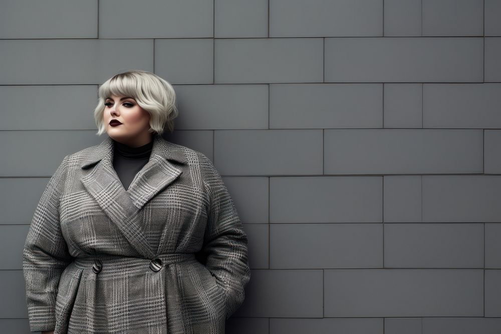 Chubby businesswoman coat wall architecture. AI generated Image by rawpixel.