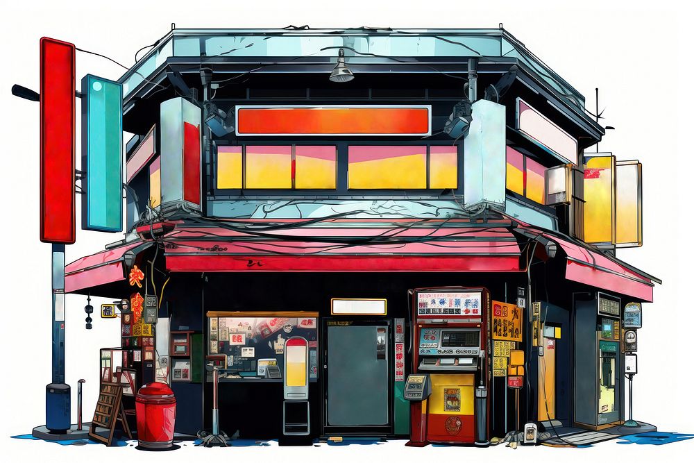 Japanese karaoke drawing advertisement architecture. AI generated Image by rawpixel.