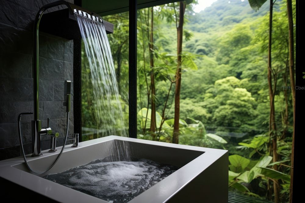 Bathroom bathtub nature shower. AI generated Image by rawpixel.