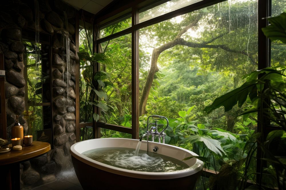Nature bathroom outdoors bathtub. AI generated Image by rawpixel.