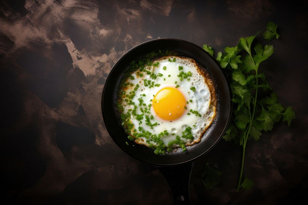 Fried egg parsley food pan. AI generated Image by rawpixel.
