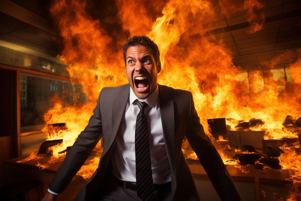 Businessman fire shouting portrait. AI generated Image by rawpixel.