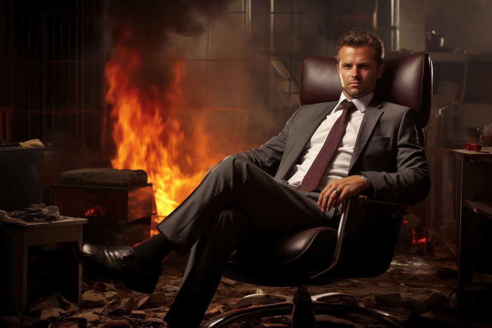 Businessman fireplace sitting chair. AI generated Image by rawpixel.