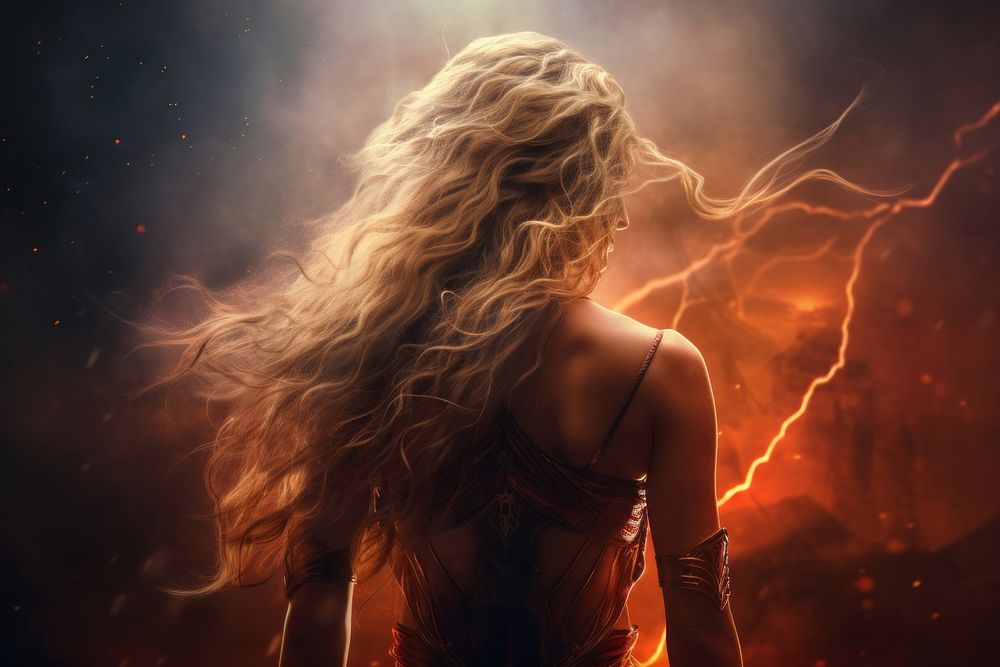 Fantasy female adult thunderstorm. AI generated Image by rawpixel.