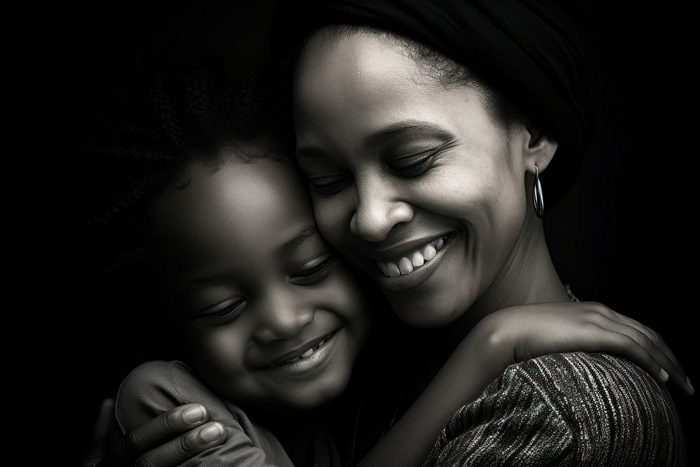 Black daughter hugging mother portrait adult smile. AI generated Image by rawpixel.