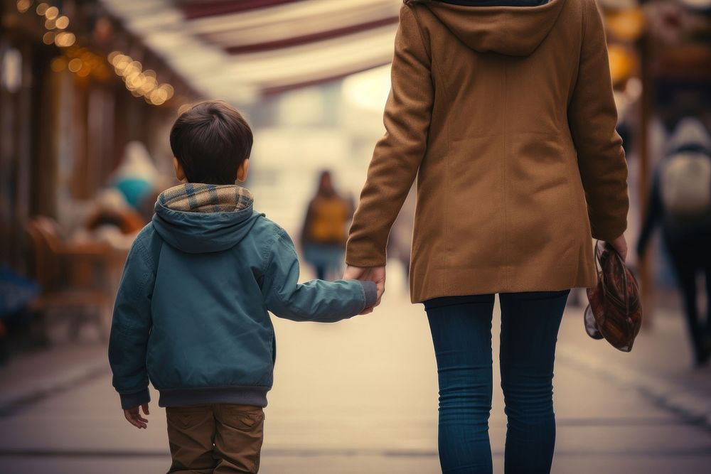 Walking child adult hand. 