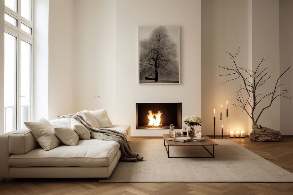 Living room fireplace furniture hearth. AI generated Image by rawpixel.