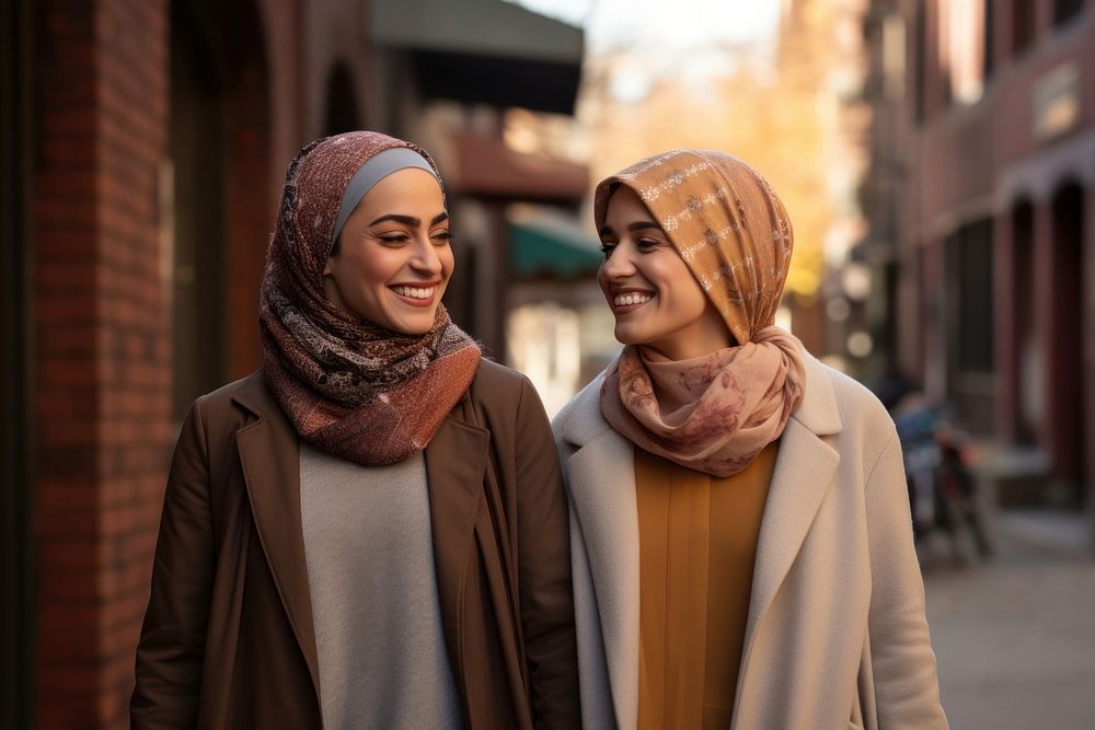 Muslim women laughing smiling adult. 