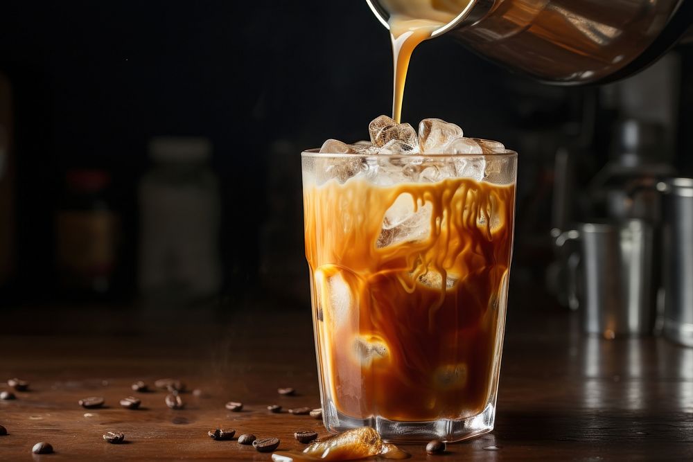 Iced coffee drink glass milk. AI generated Image by rawpixel.