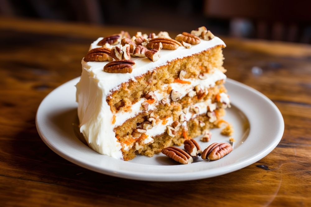 Cake dessert plate pecan. AI generated Image by rawpixel.