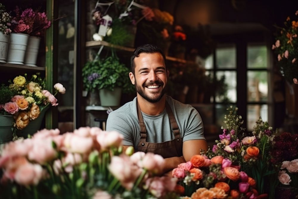 Man florist flower adult smile. AI generated Image by rawpixel.
