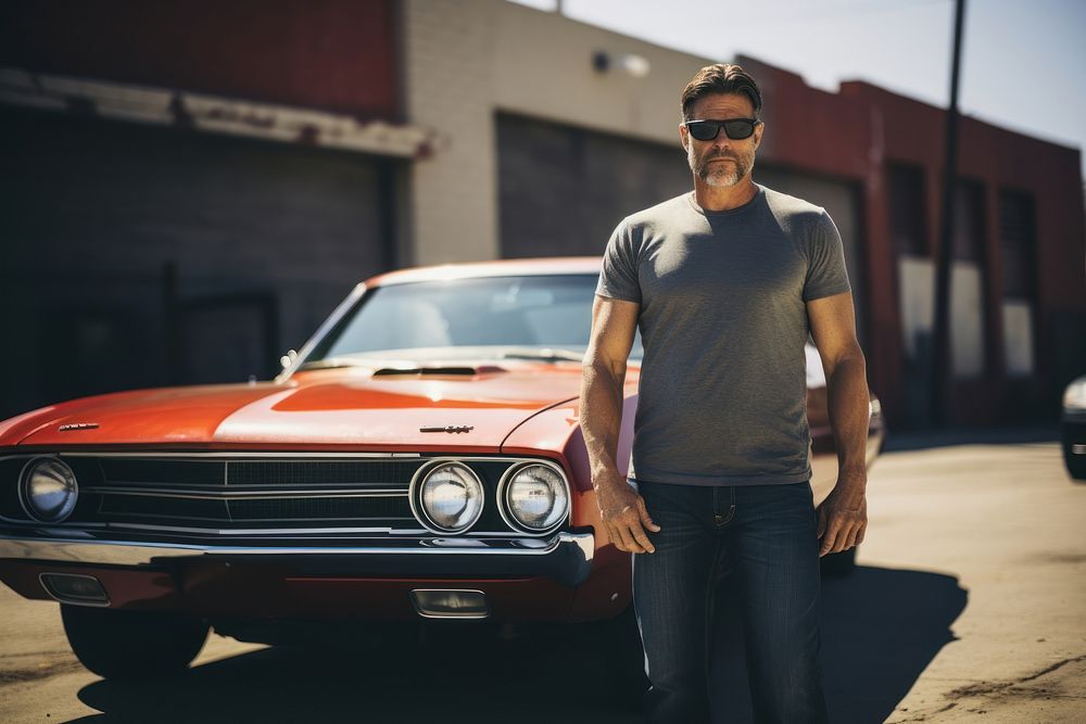 American muscle car portrait vehicle glasses. AI generated Image by rawpixel.