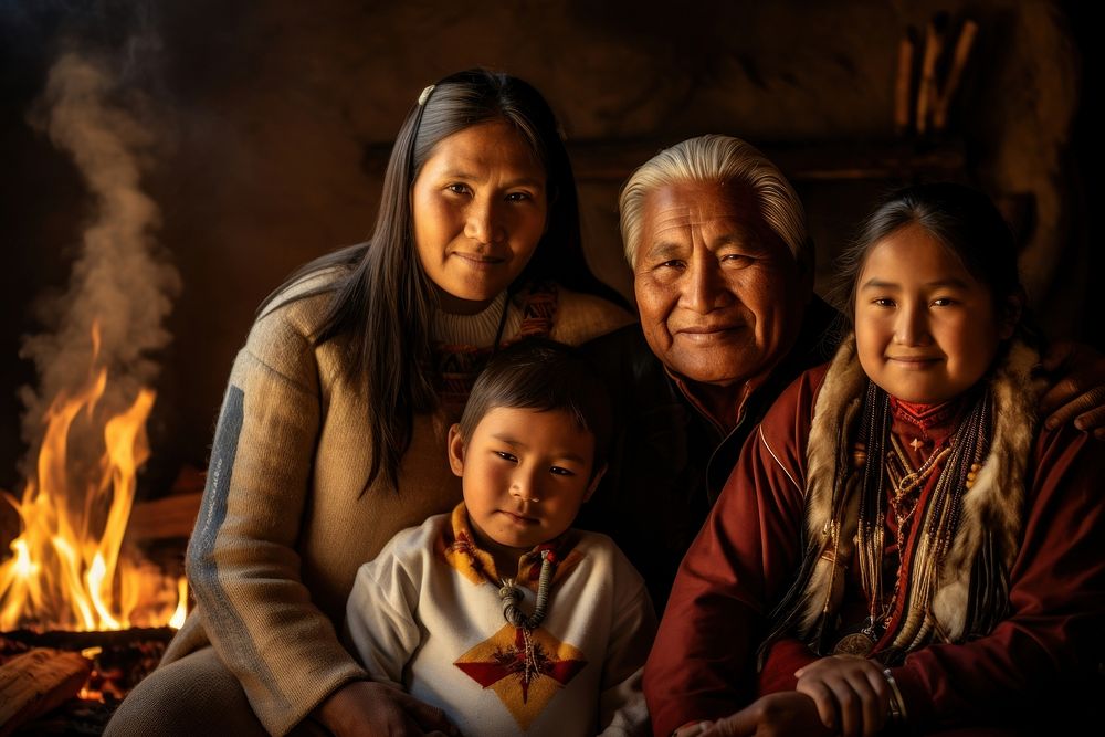 Native american family fireplace adult togetherness. AI generated Image by rawpixel.