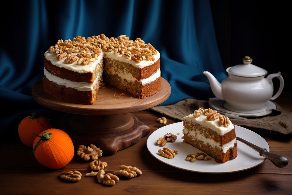 Carrot cake nut dessert table. AI generated Image by rawpixel.