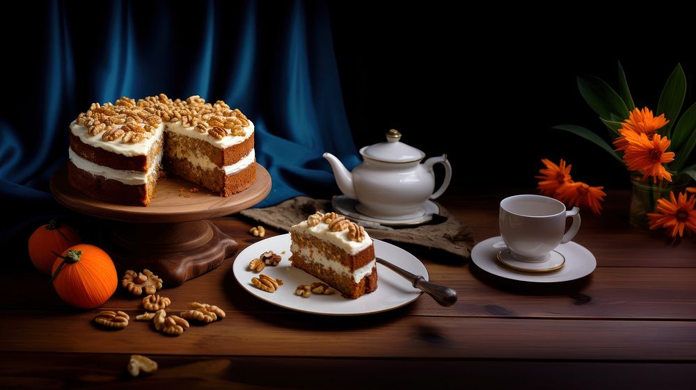 Carrot cake dessert table plate. AI generated Image by rawpixel.