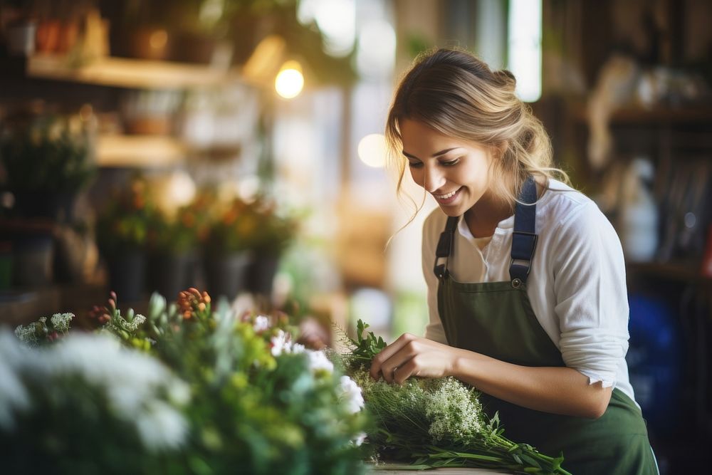 Female florist nature concentration entrepreneur. AI generated Image by rawpixel.