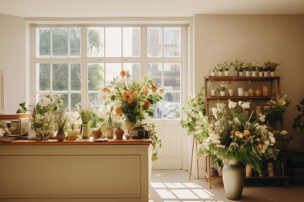 Windowsill flower plant architecture. AI generated Image by rawpixel.
