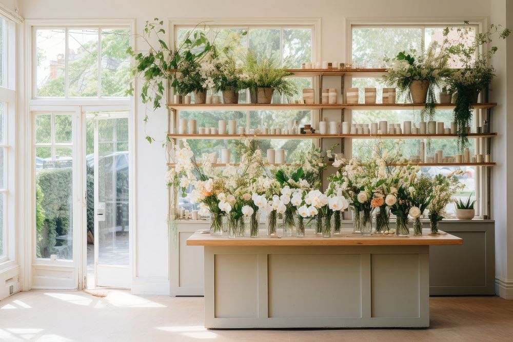 Florist shop architecture window flower. 