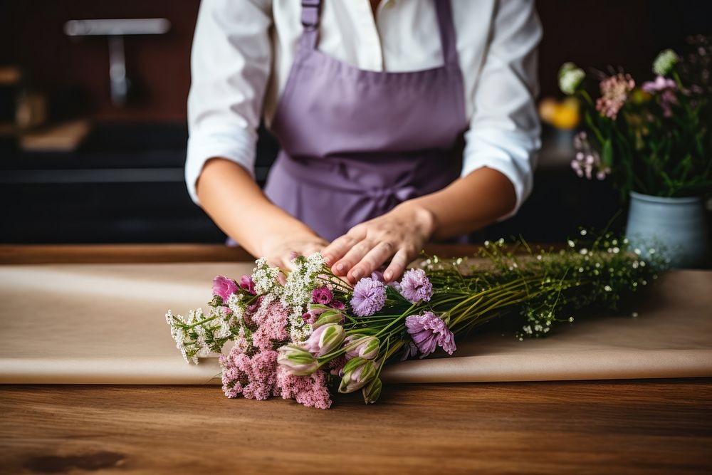 Florist table wood food. 