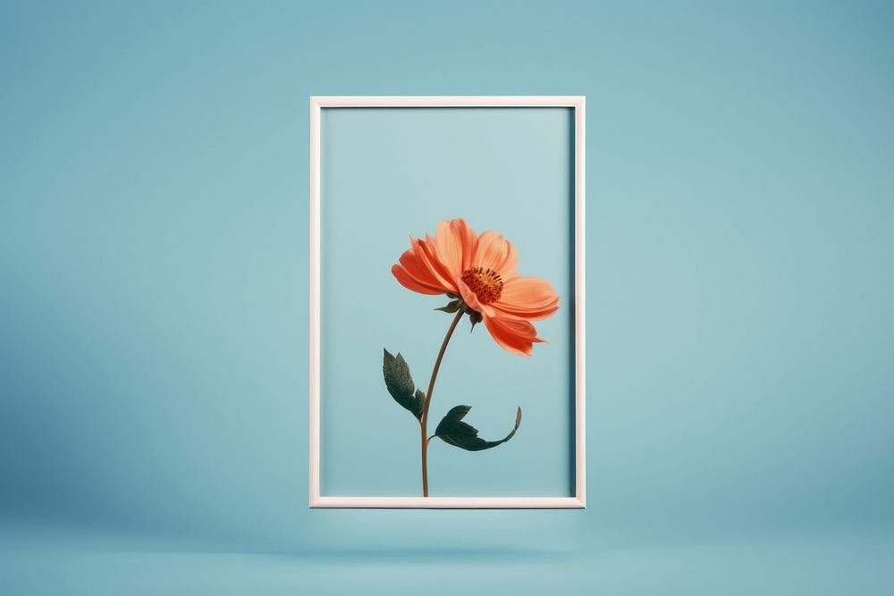 Flower plant frame blue. AI generated Image by rawpixel.