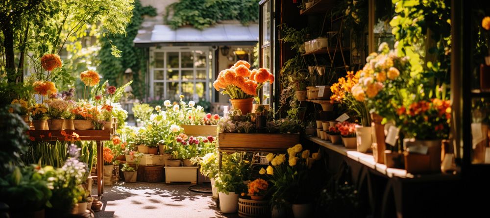 Flowers shop outdoors garden nature. 