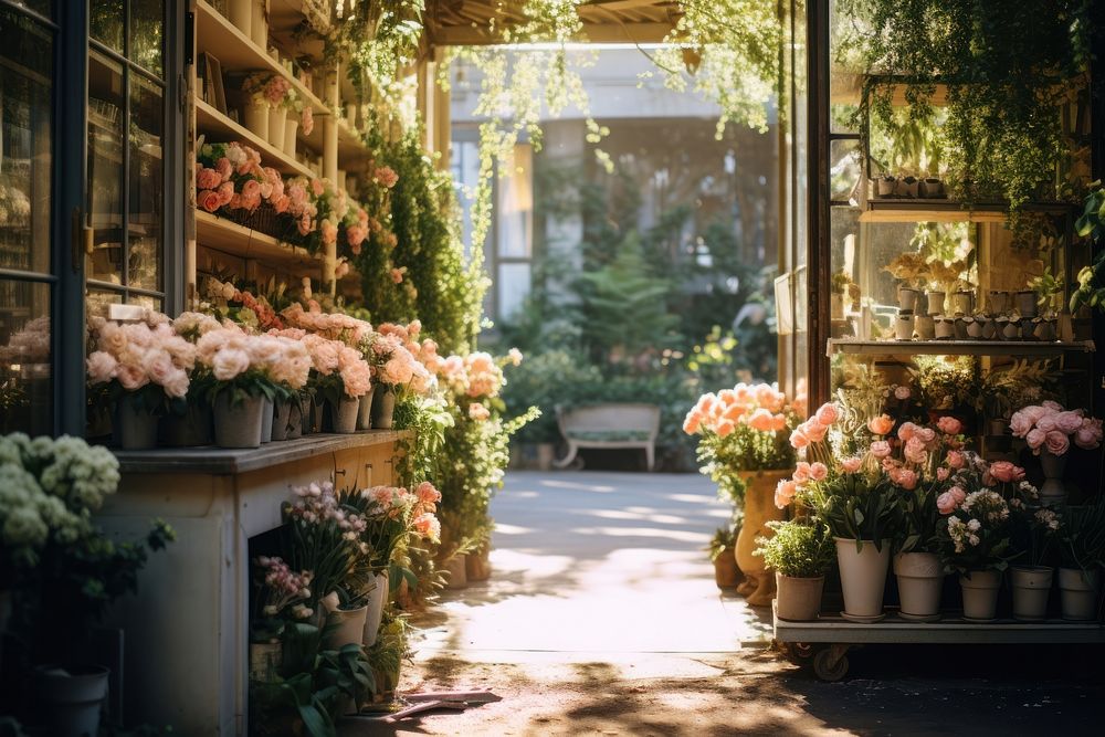 Flowers shop architecture outdoors building. AI generated Image by rawpixel.
