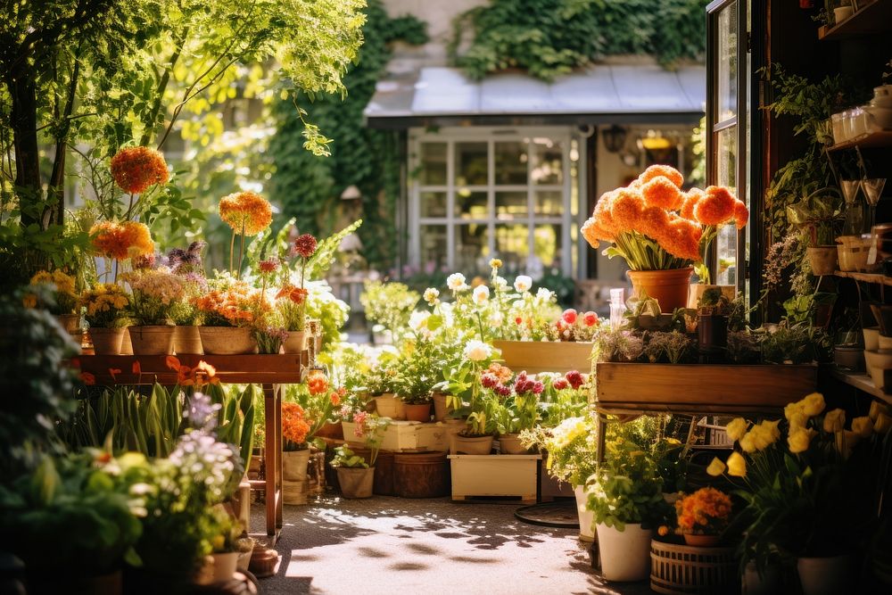 Flowers shop outdoors garden nature. 