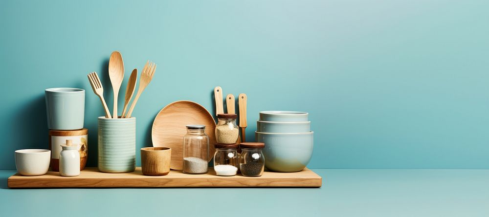 Kitchen spoon blue arrangement. AI generated Image by rawpixel.