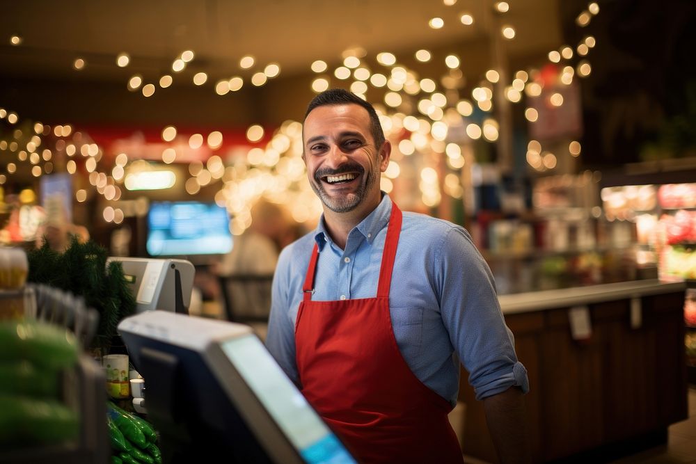 A Cheerful shop owner customer cheerful market. AI generated Image by rawpixel.