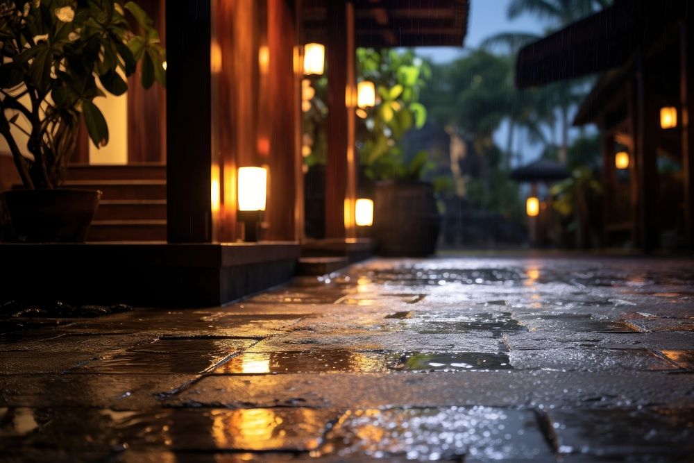 A relaxing resort entrance rain architecture outdoors. 