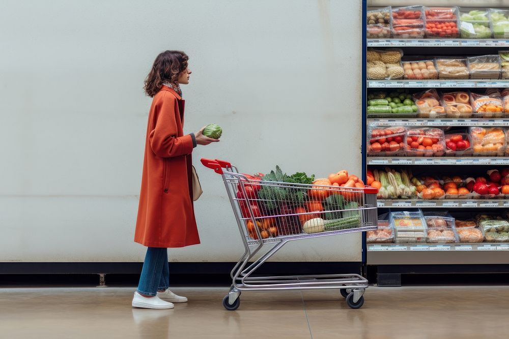 Supermarket shopping pushing holding. AI generated Image by rawpixel.
