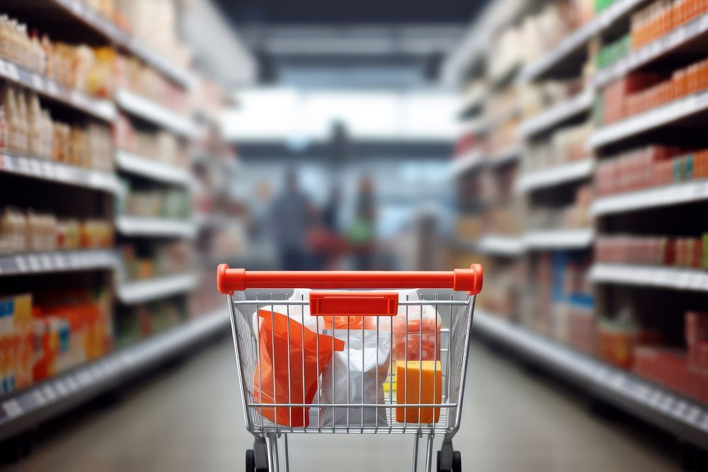 Supermarket shopping aisle cart. AI generated Image by rawpixel.