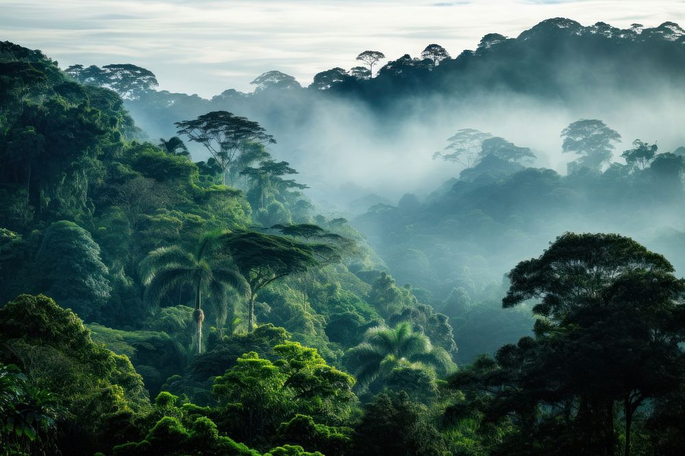 Rainforest landscape tree vegetation rainforest. AI generated Image by rawpixel.