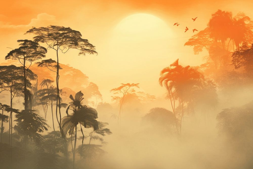 Rainforest landscape tree fog rainforest. AI generated Image by rawpixel.