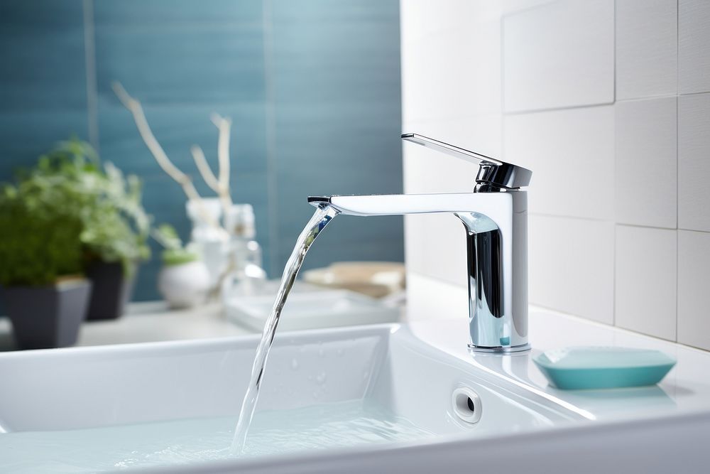 Sanitary ware product flowing sink tap. AI generated Image by rawpixel.