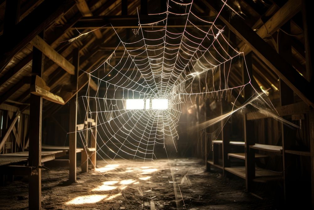 Spider web architecture building attic. AI generated Image by rawpixel.
