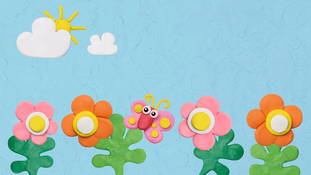 Clay flower garden desktop wallpaper, blue background