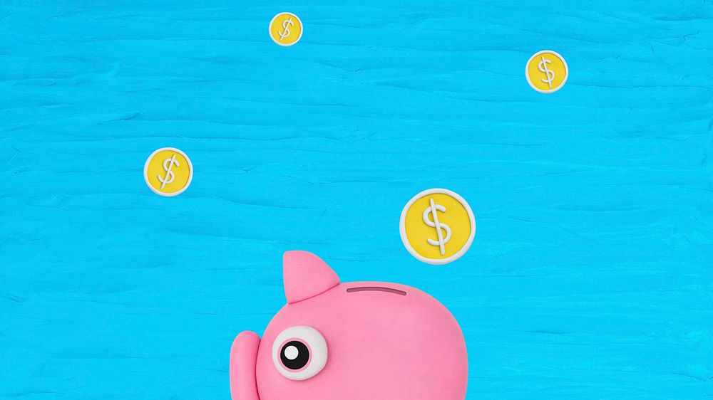 Clay piggy bank desktop wallpaper, blue textured background