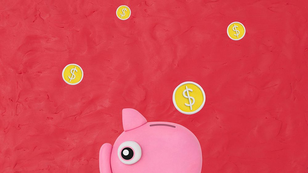 Clay piggy bank desktop wallpaper, red textured background