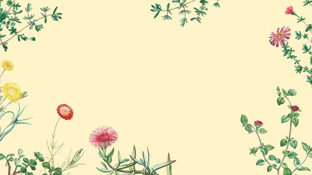 Colorful spring flowers desktop wallpaper, beige border background
